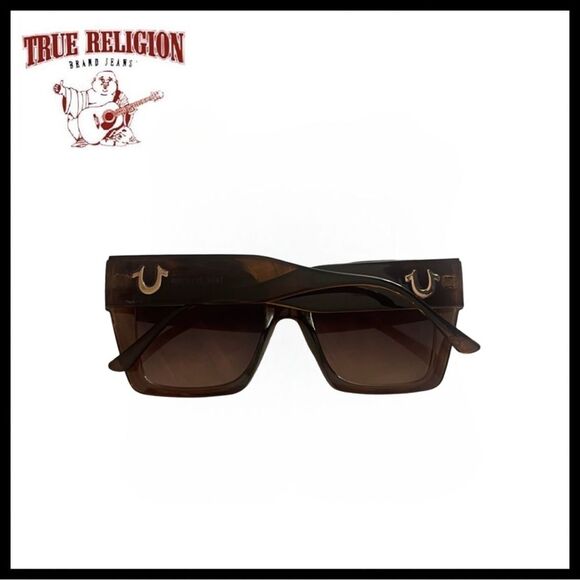 True Religion Brown Gold Logo Oversized Sunglasses - Picture 1 of 15